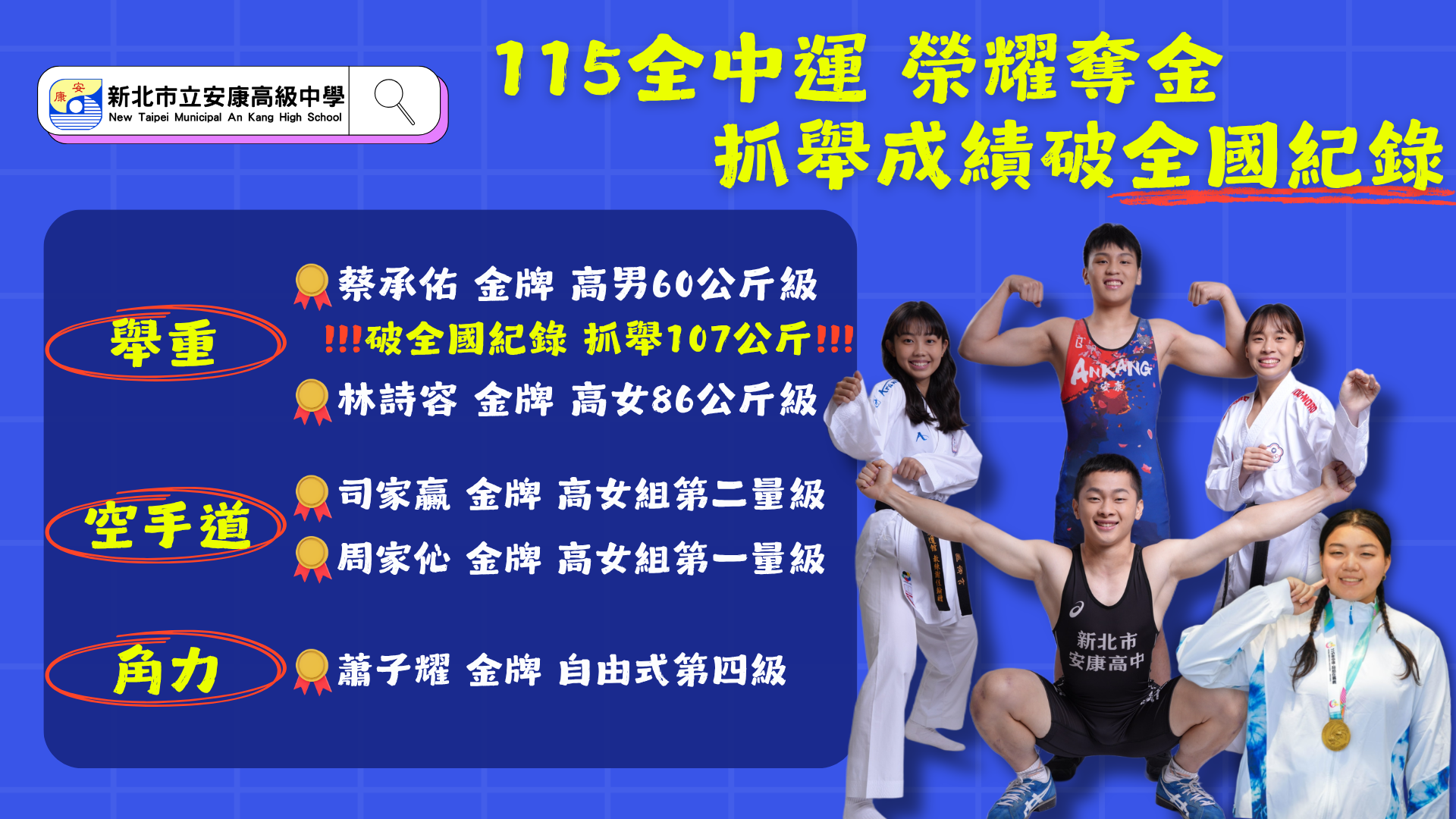 金牌選手群像舉重破紀錄